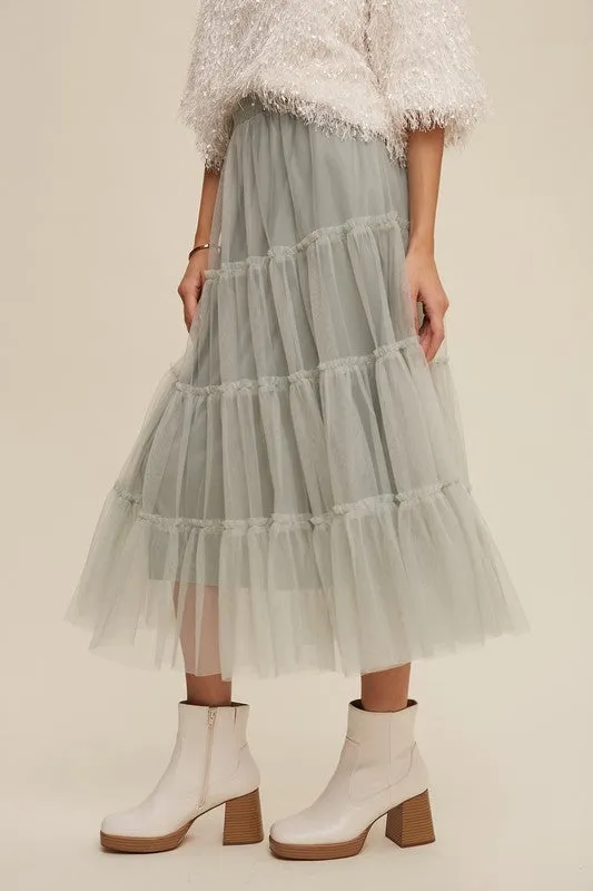 Jeremiah Tulle Tiered Midi Skirt