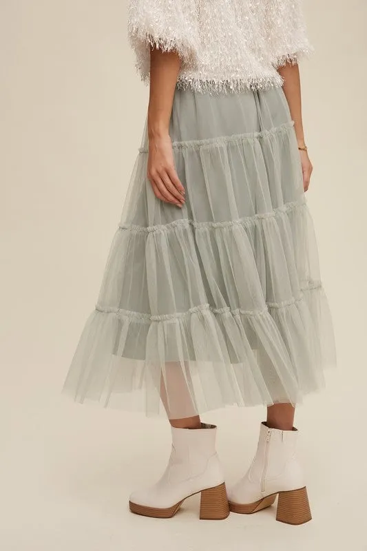 Jeremiah Tulle Tiered Midi Skirt