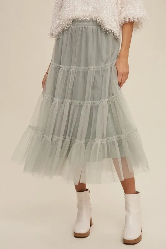 Jeremiah Tulle Tiered Midi Skirt