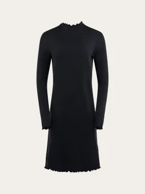 Jersey wool high neck long sleeve merino dress - Black Jet