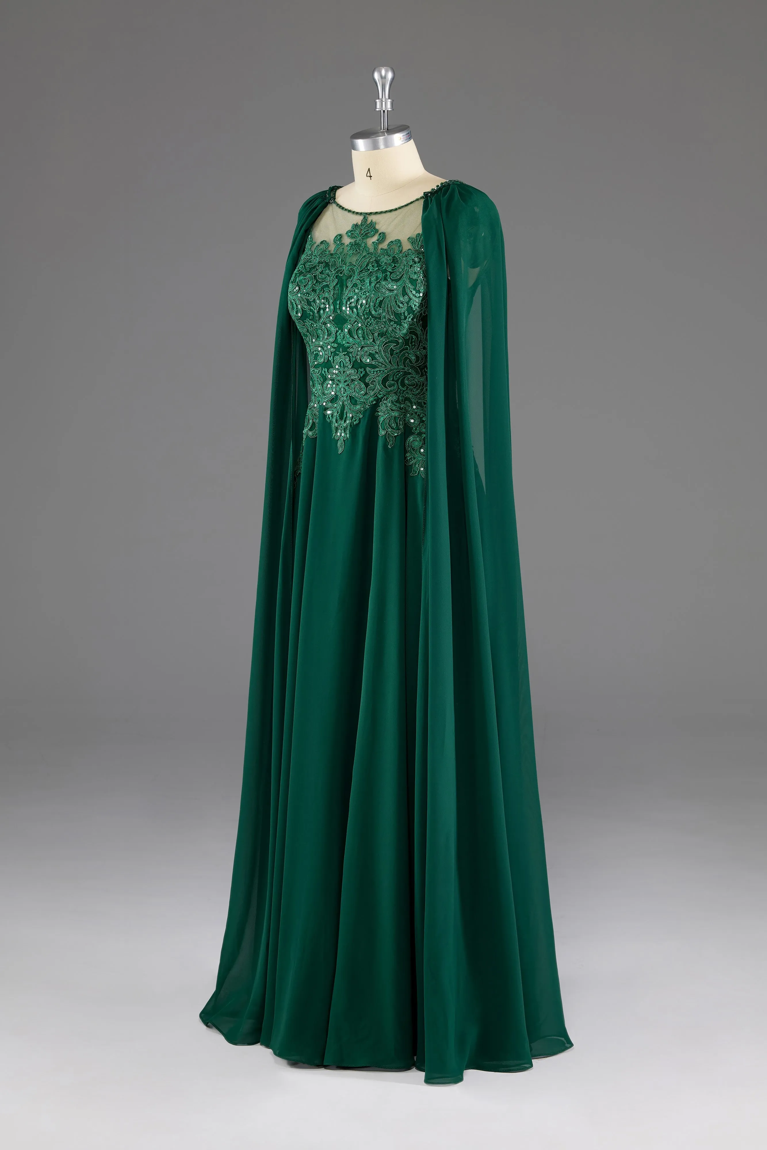 kamahe Dark Green A-Line Lace Appliques Chiffon Prom Dress