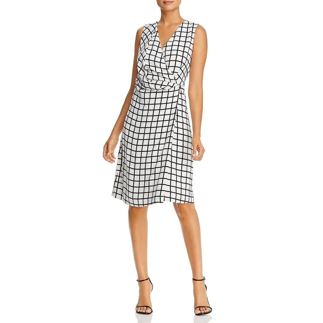 KENNETH COLE Women's Grid Print Sleeveless Wrap Dress
