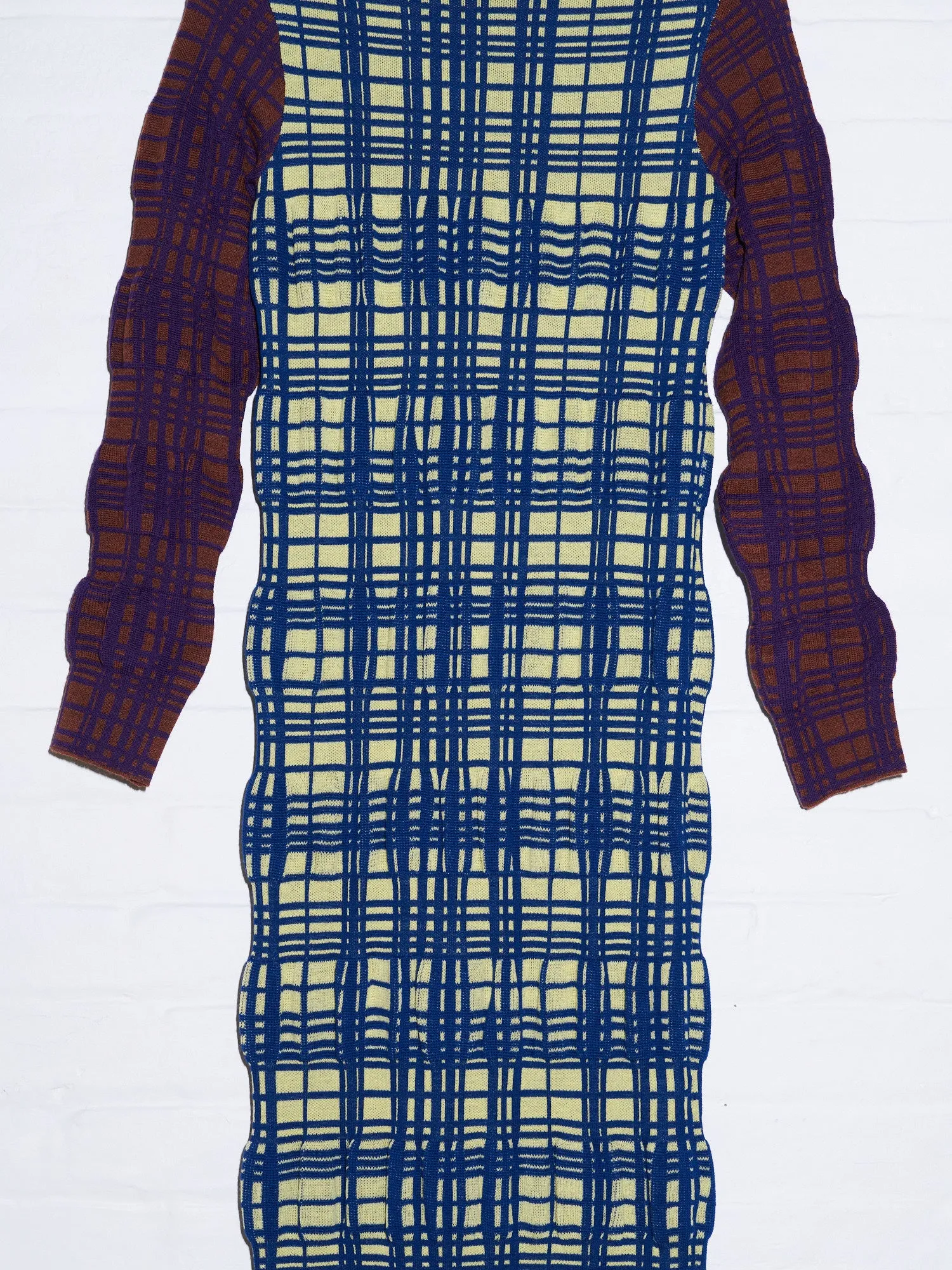 Kiko Kostadinov Woman AW2020 green blue tartan wool 3D knit column dress - sz 36