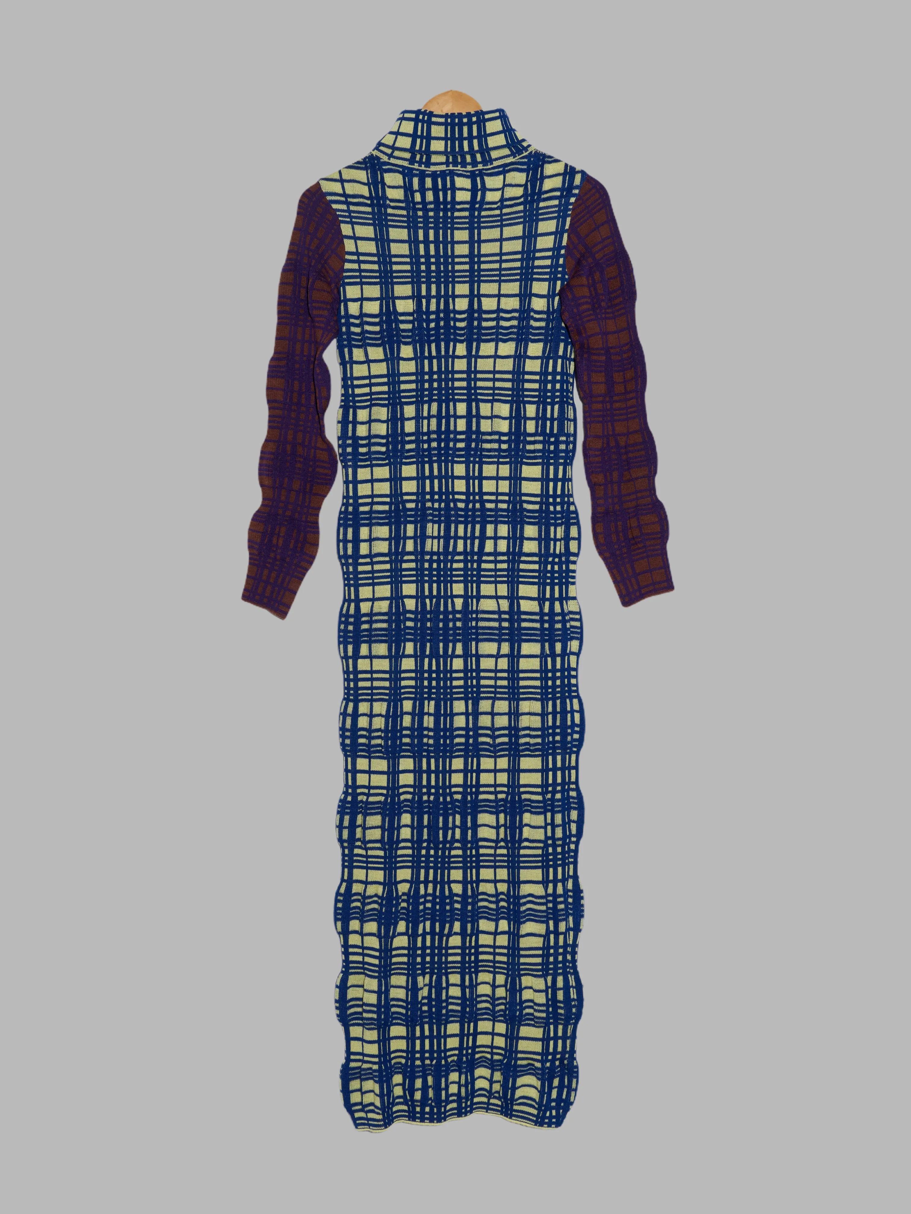 Kiko Kostadinov Woman AW2020 green blue tartan wool 3D knit column dress - sz 36