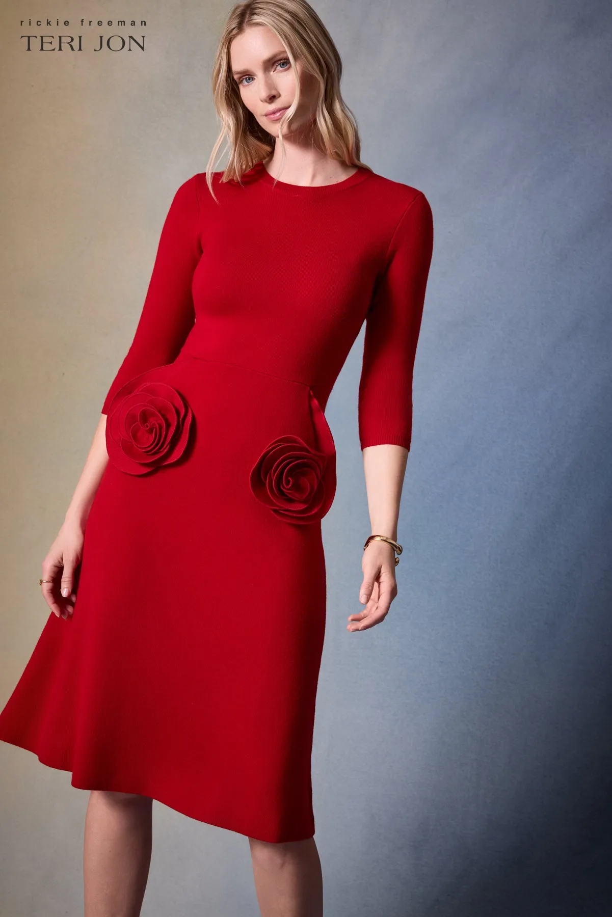 Knitted Merino Wool Dress With Rosette Detail