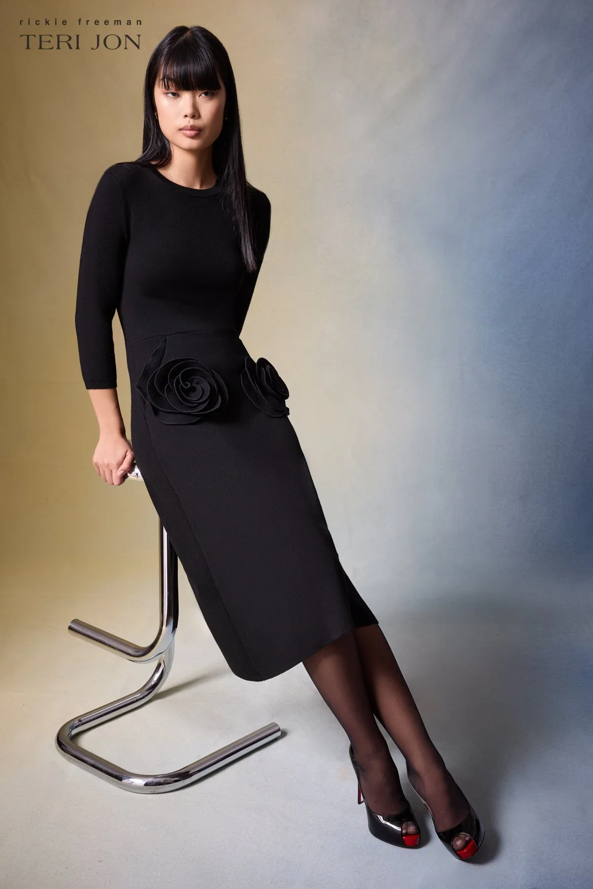Knitted Merino Wool Dress With Rosette Detail