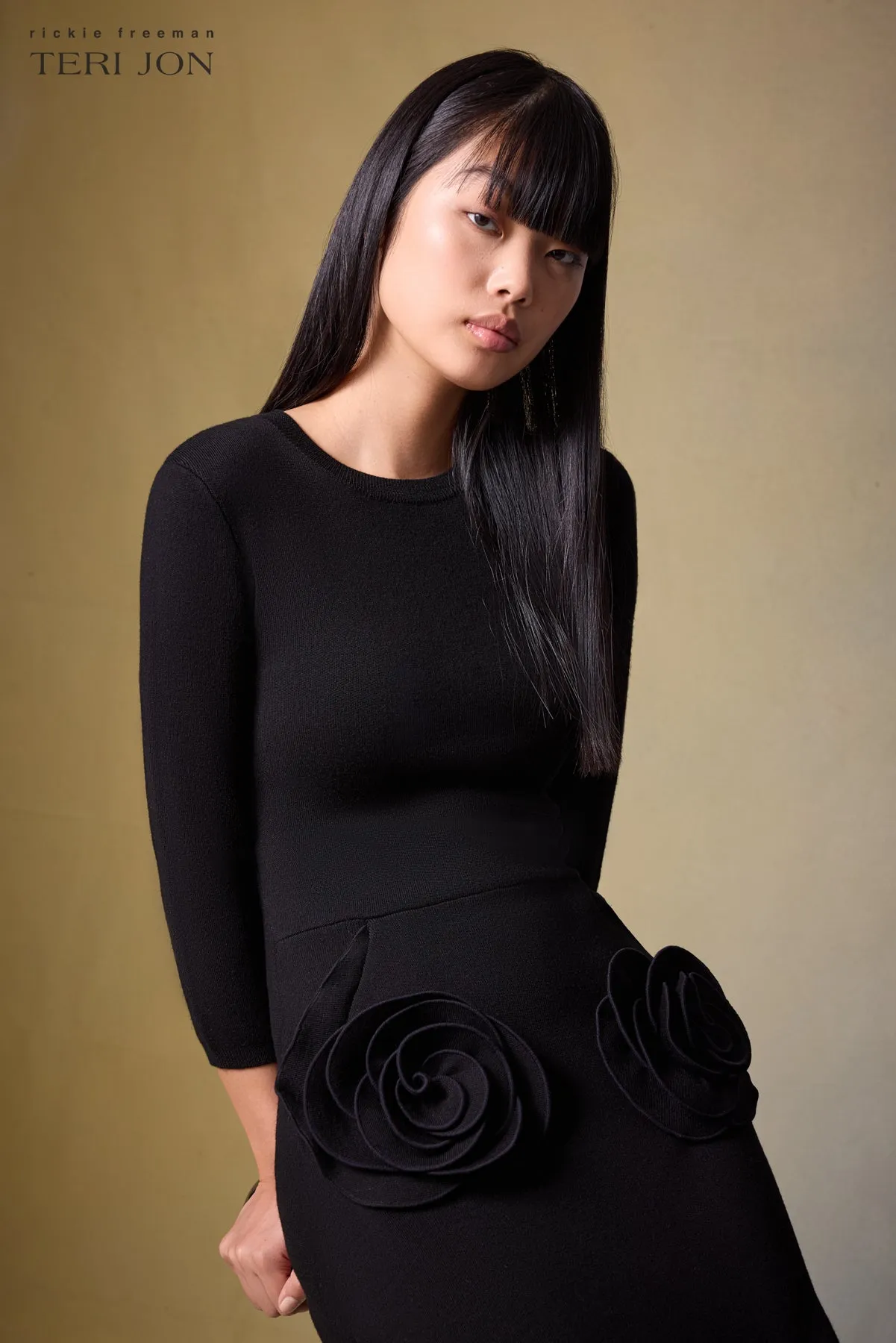 Knitted Merino Wool Dress With Rosette Detail