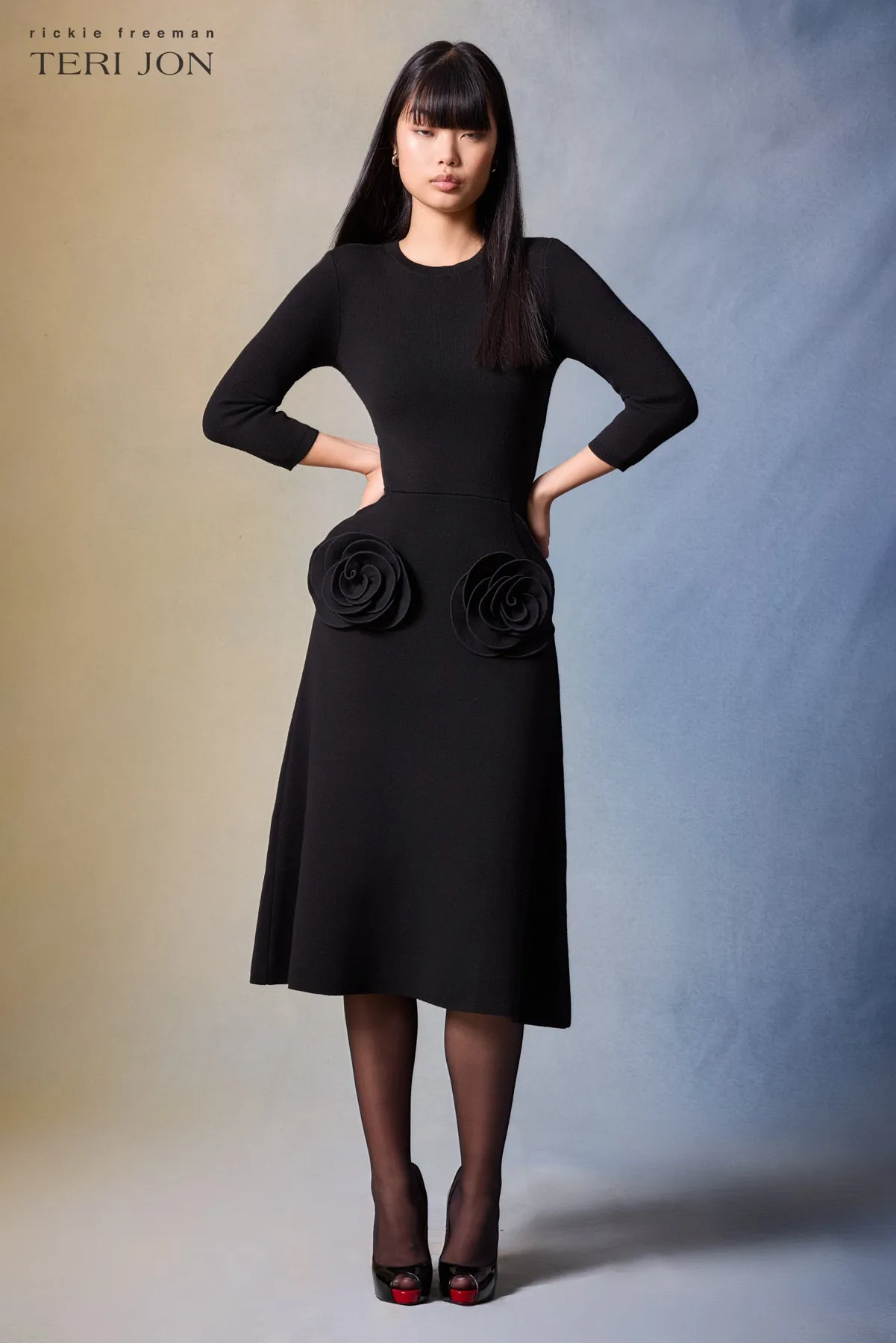 Knitted Merino Wool Dress With Rosette Detail