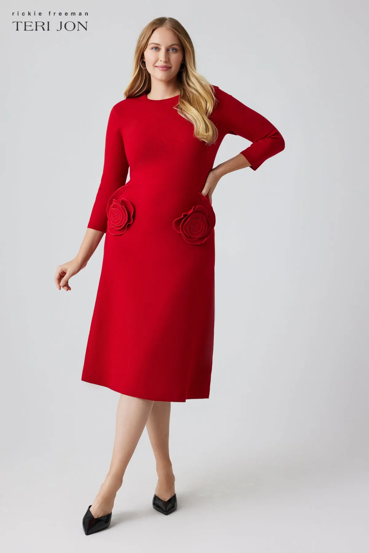 Knitted Merino Wool Dress With Rosette Detail
