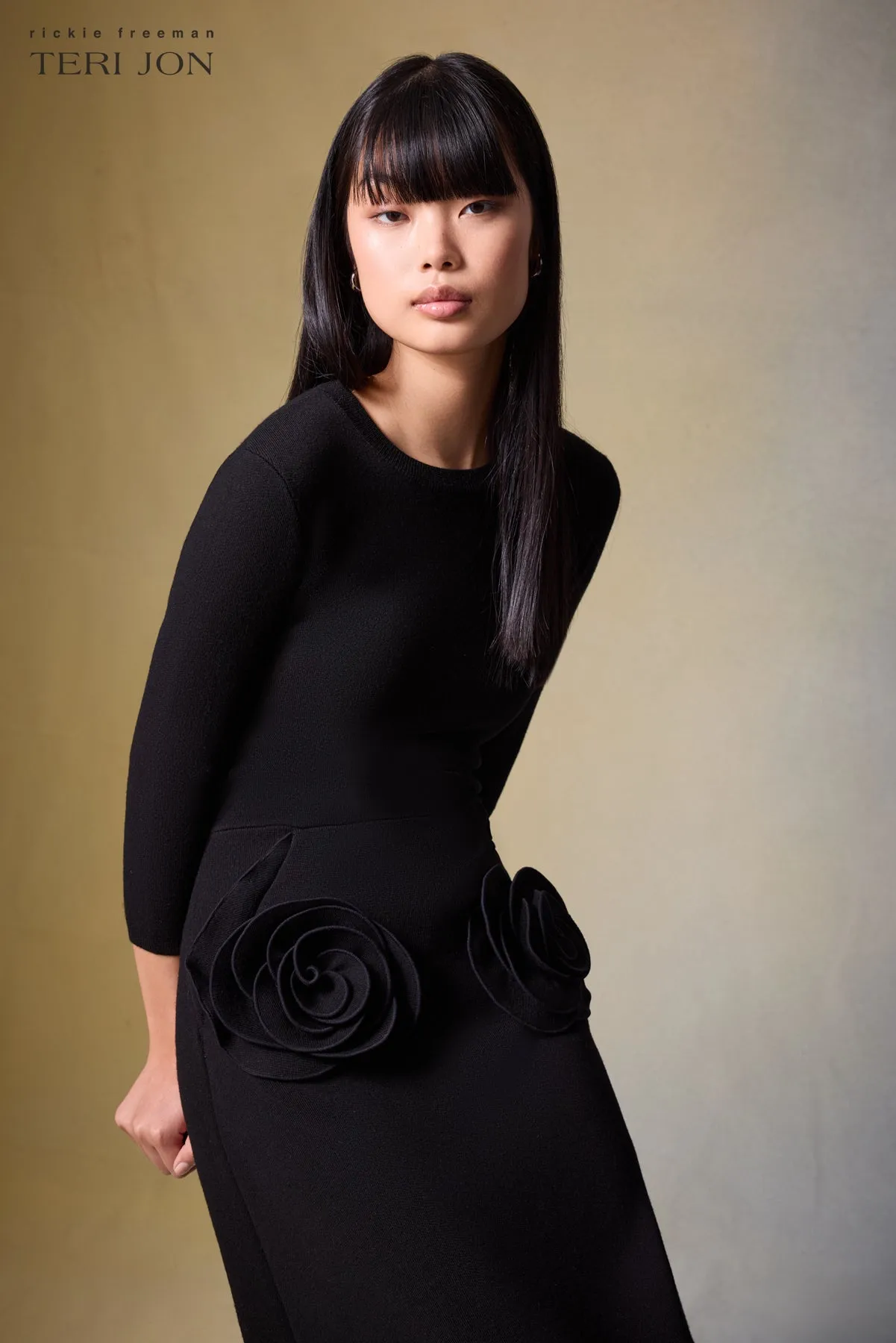 Knitted Merino Wool Dress With Rosette Detail