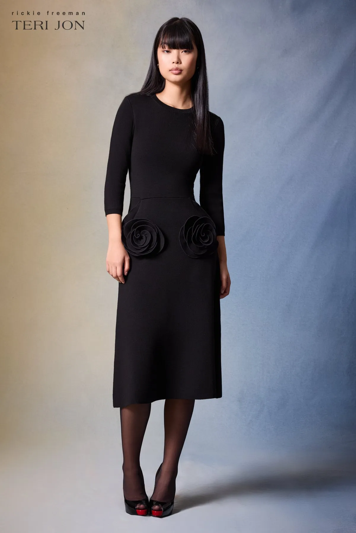 Knitted Merino Wool Dress With Rosette Detail