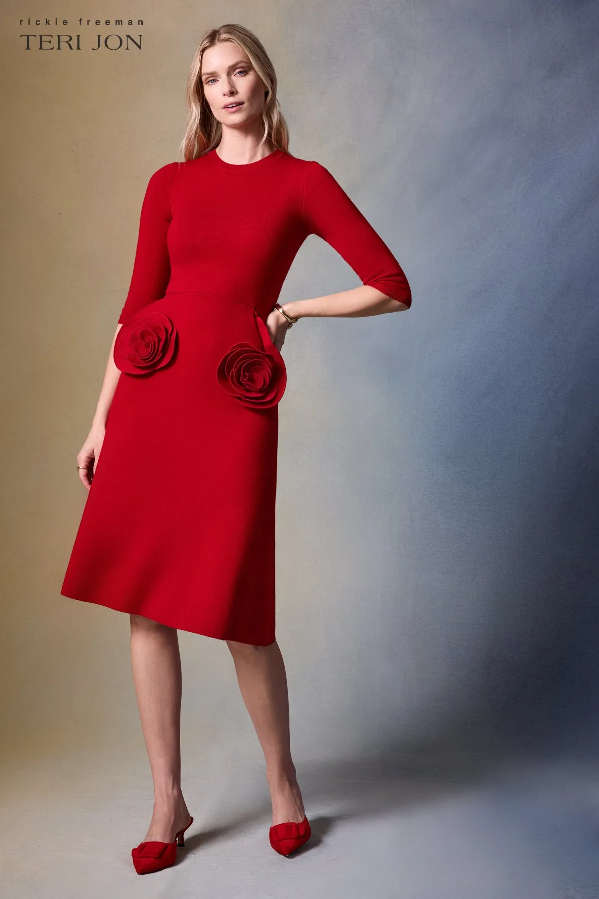 Knitted Merino Wool Dress With Rosette Detail