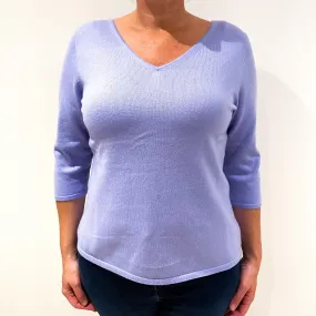 Lavender 3/4 Sleeved Cashmere V-Neck Jumper Large