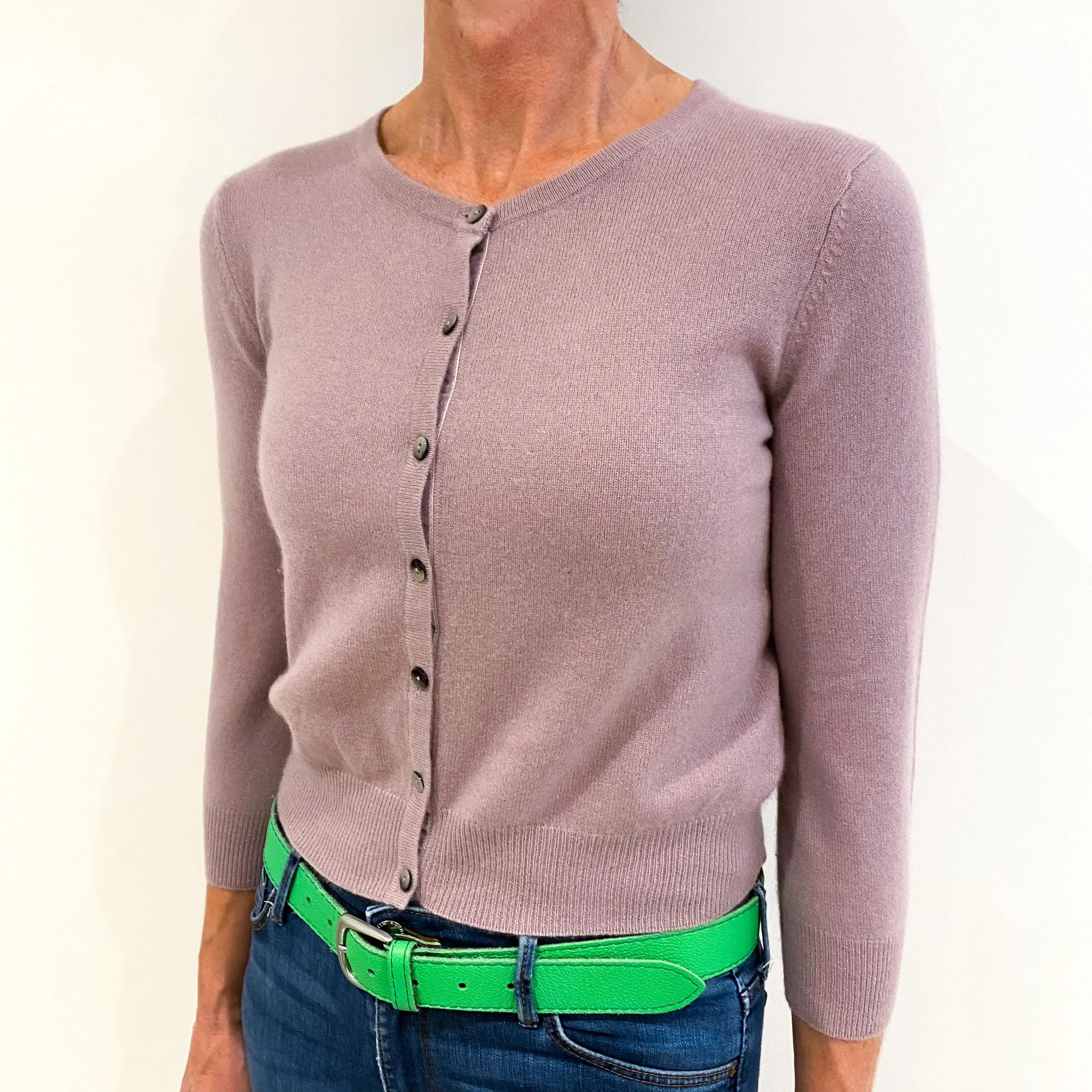 Lavender Purple Cashmere Crew Neck Cropped Cardigan Small