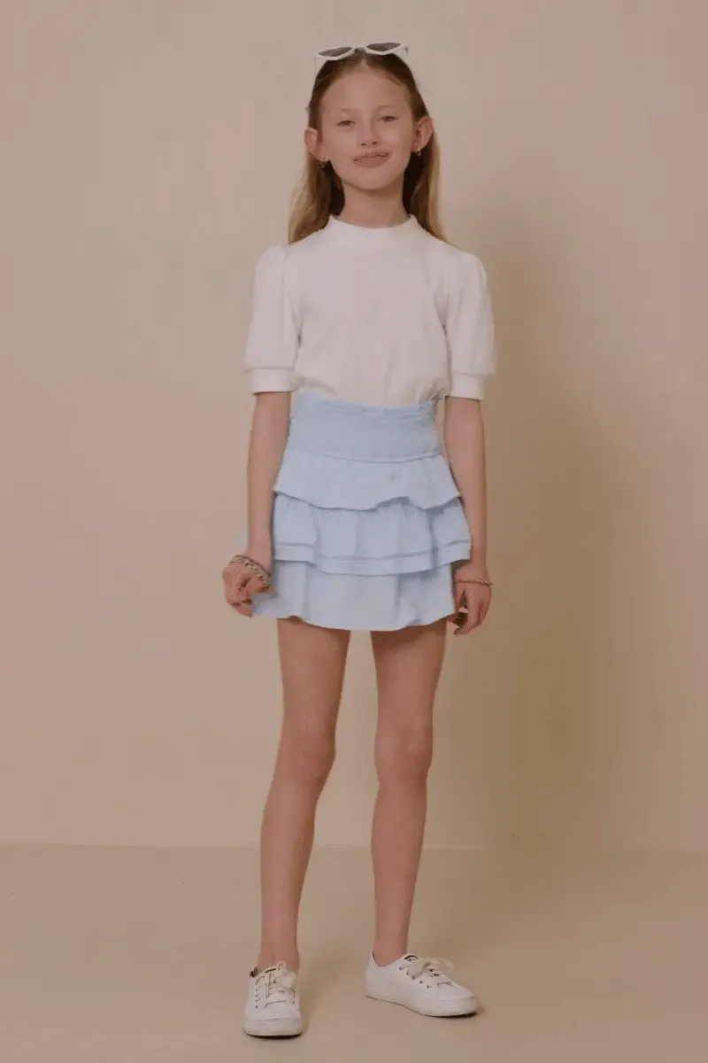 Light Blue Crochet Trimmed Smocked Layered Skirt