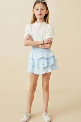 Light Blue Crochet Trimmed Smocked Layered Skirt