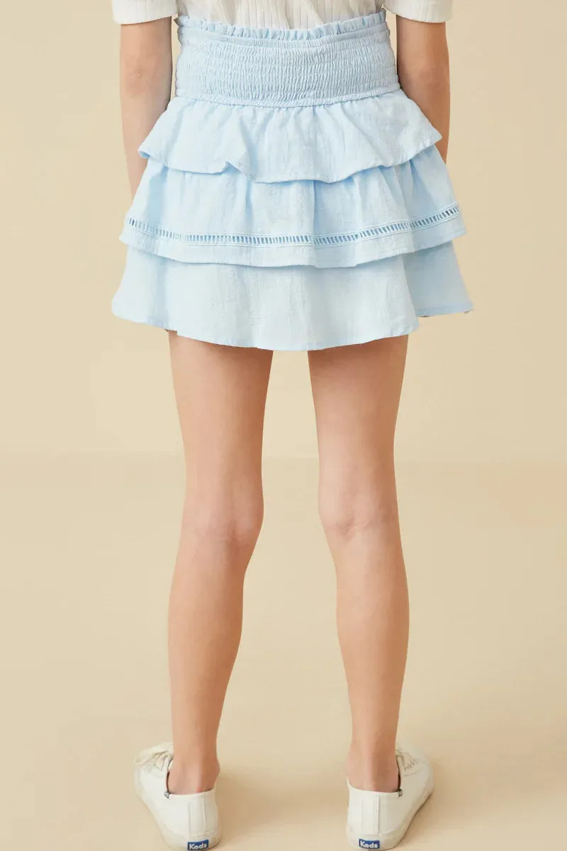 Light Blue Crochet Trimmed Smocked Layered Skirt