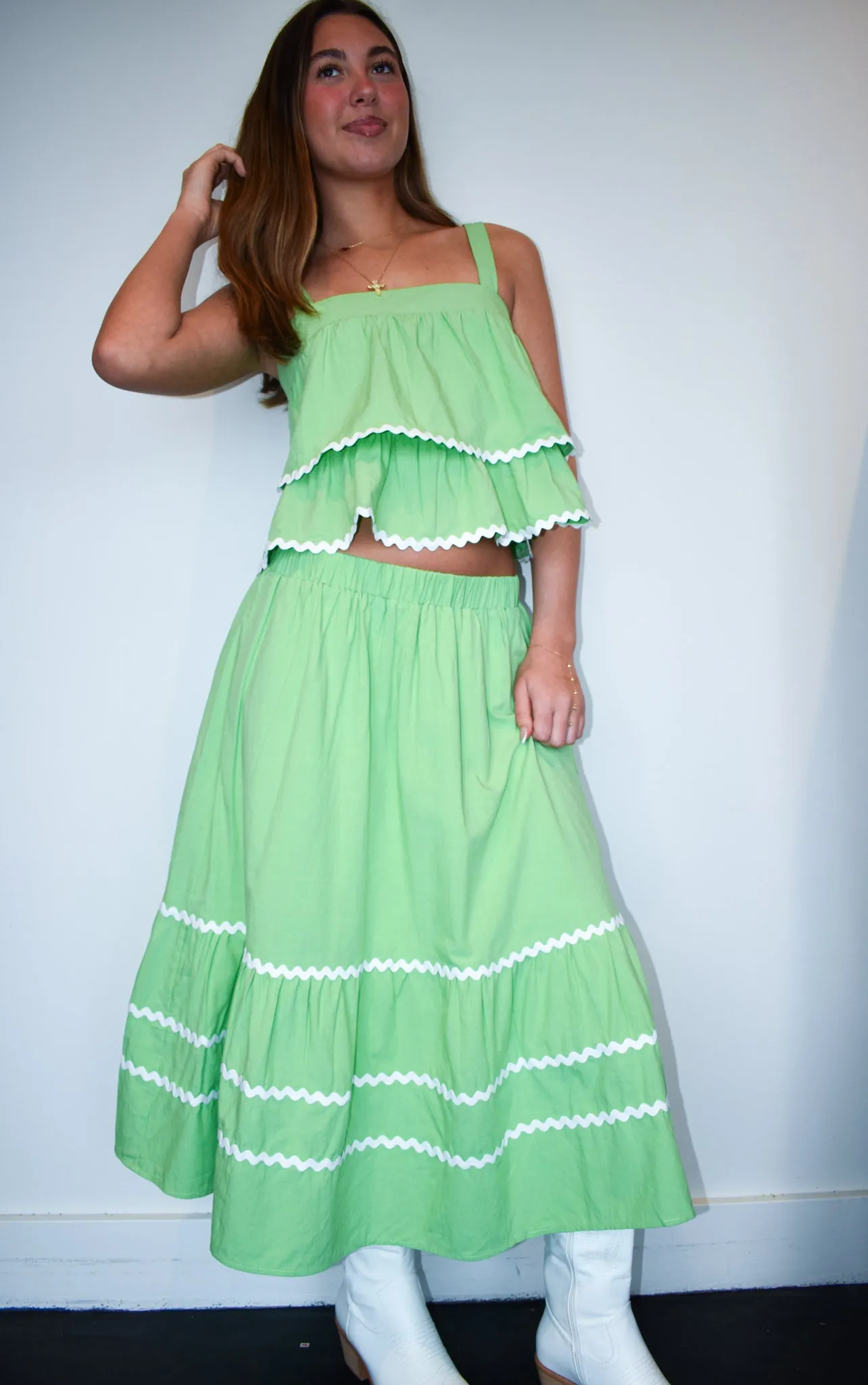 Lime Ric Rac Midi Skirt