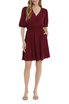 London Times V-Neck Faux Button Front 3/4 Sleeve Elastic Cuff’s Elastic Waist A-Line Dress
