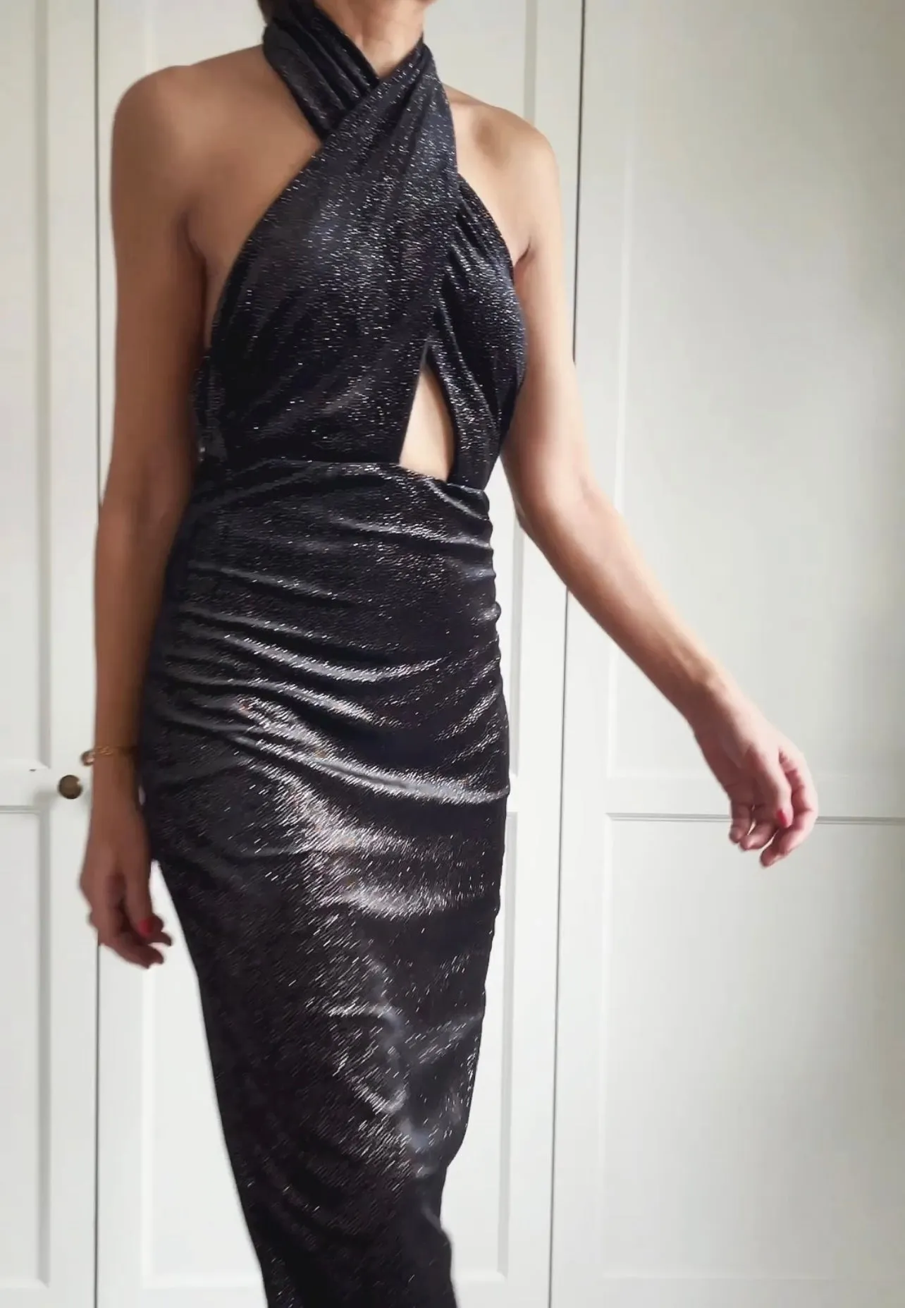 LONG DRESS OPEN BACK - BLACK GLITTER
