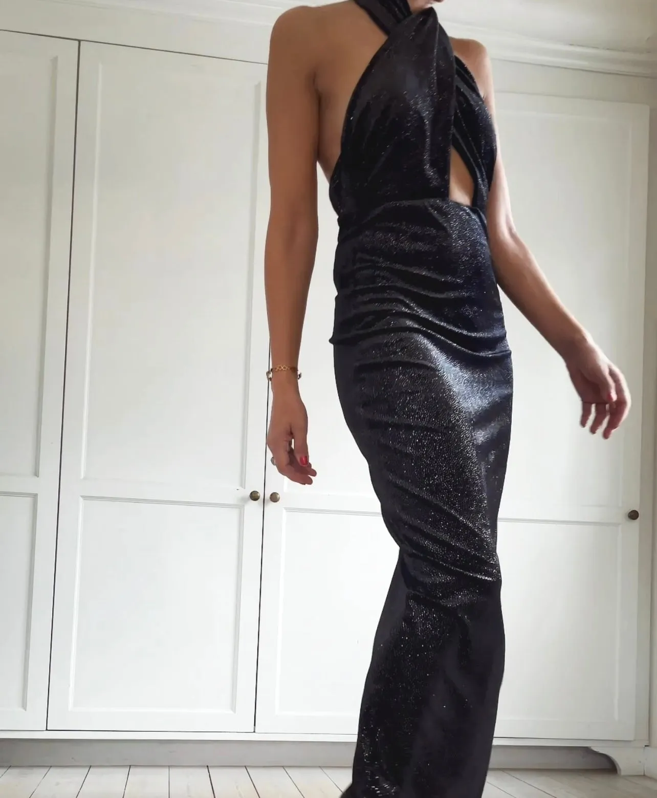 LONG DRESS OPEN BACK - BLACK GLITTER
