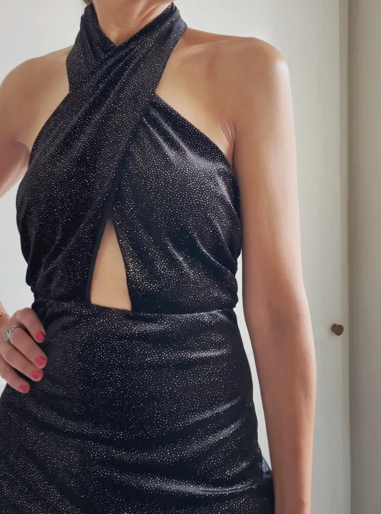 LONG DRESS OPEN BACK - BLACK GLITTER