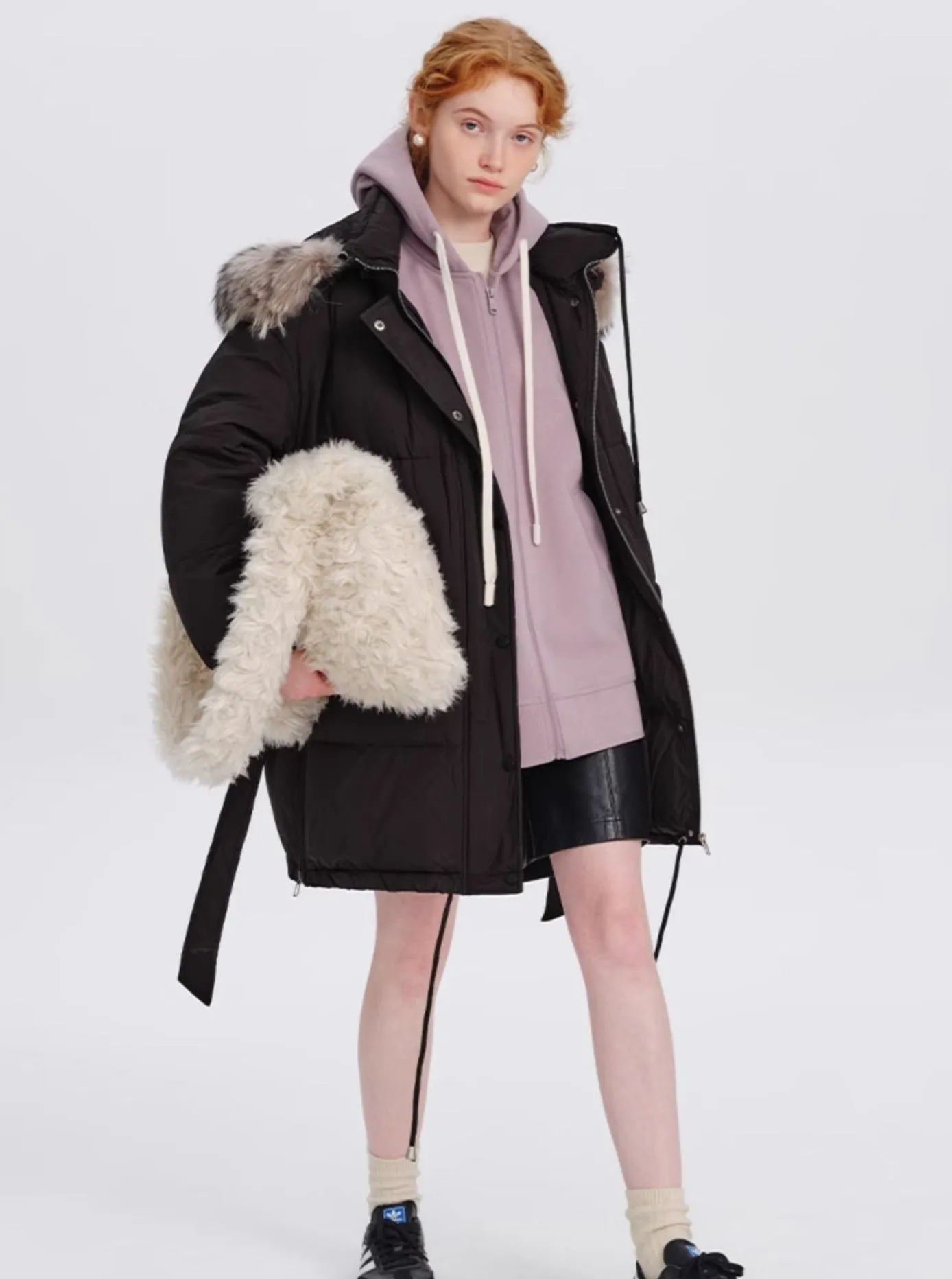 Loose Fur Collar Midi Down Jacket