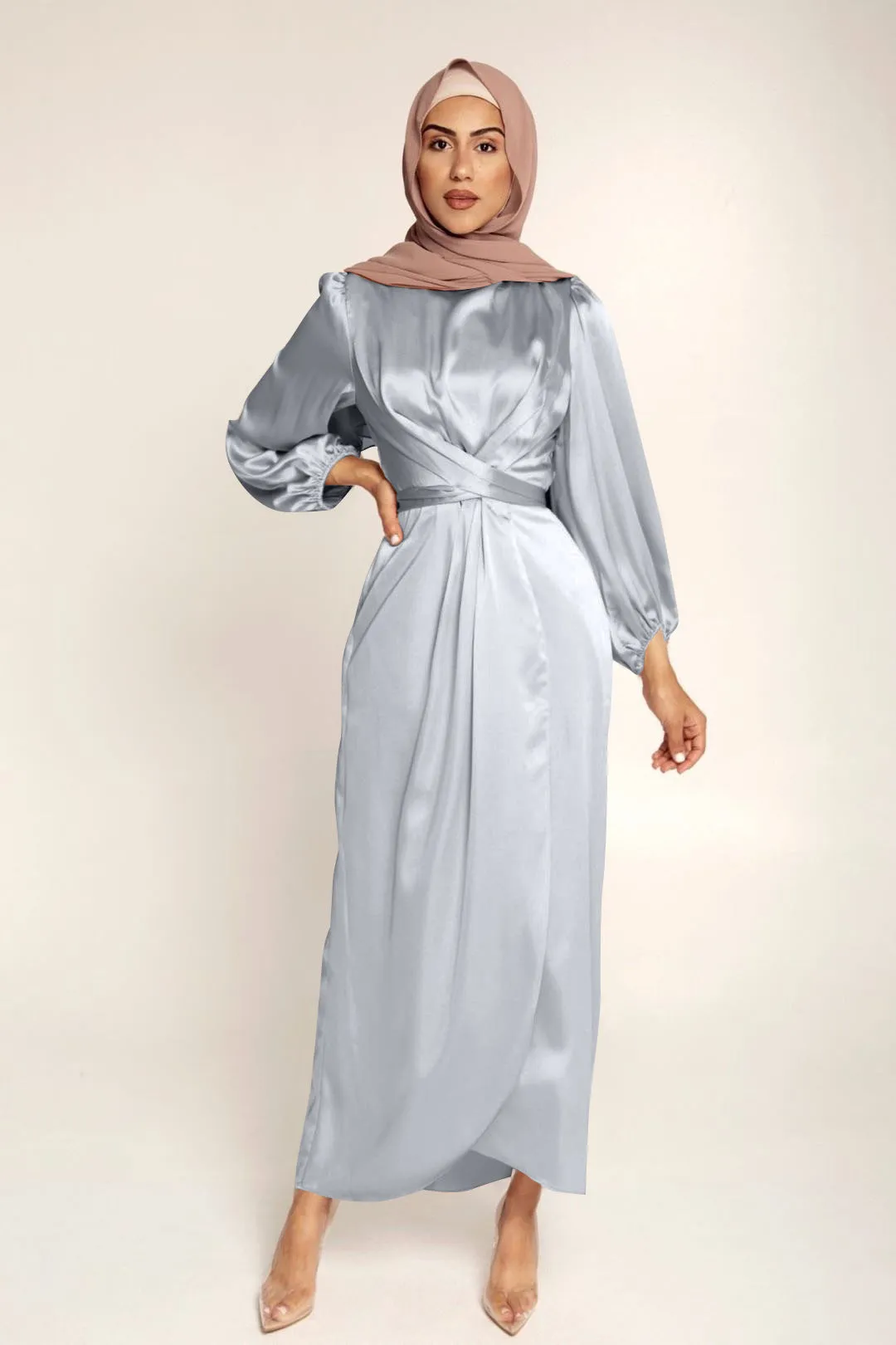 Loriya Feminine Tunic Dress, European And American Dubai Satin Dress