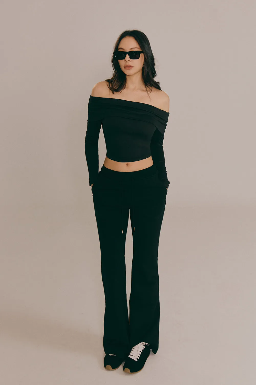 重磅抽繩長腿喇叭褲<br>Drawstring Flared Cotton Pants