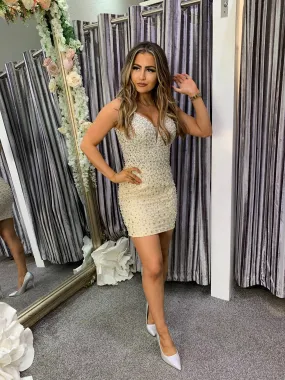 Lucy  ultimate short crystal party dress - nude