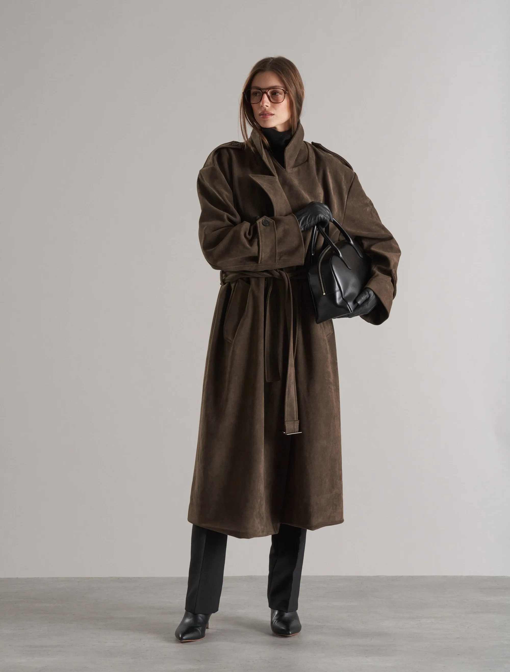 Lyna Faux Suede Trench Coat Cedar