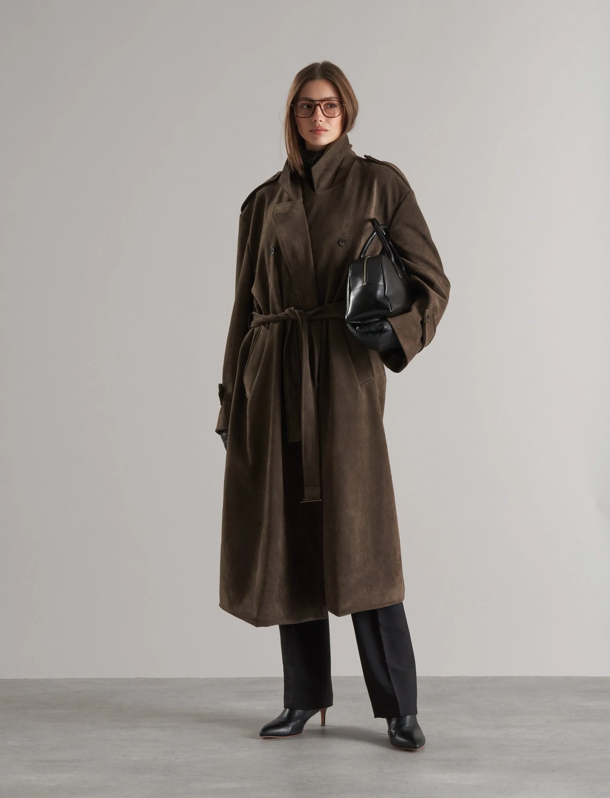 Lyna Faux Suede Trench Coat Cedar
