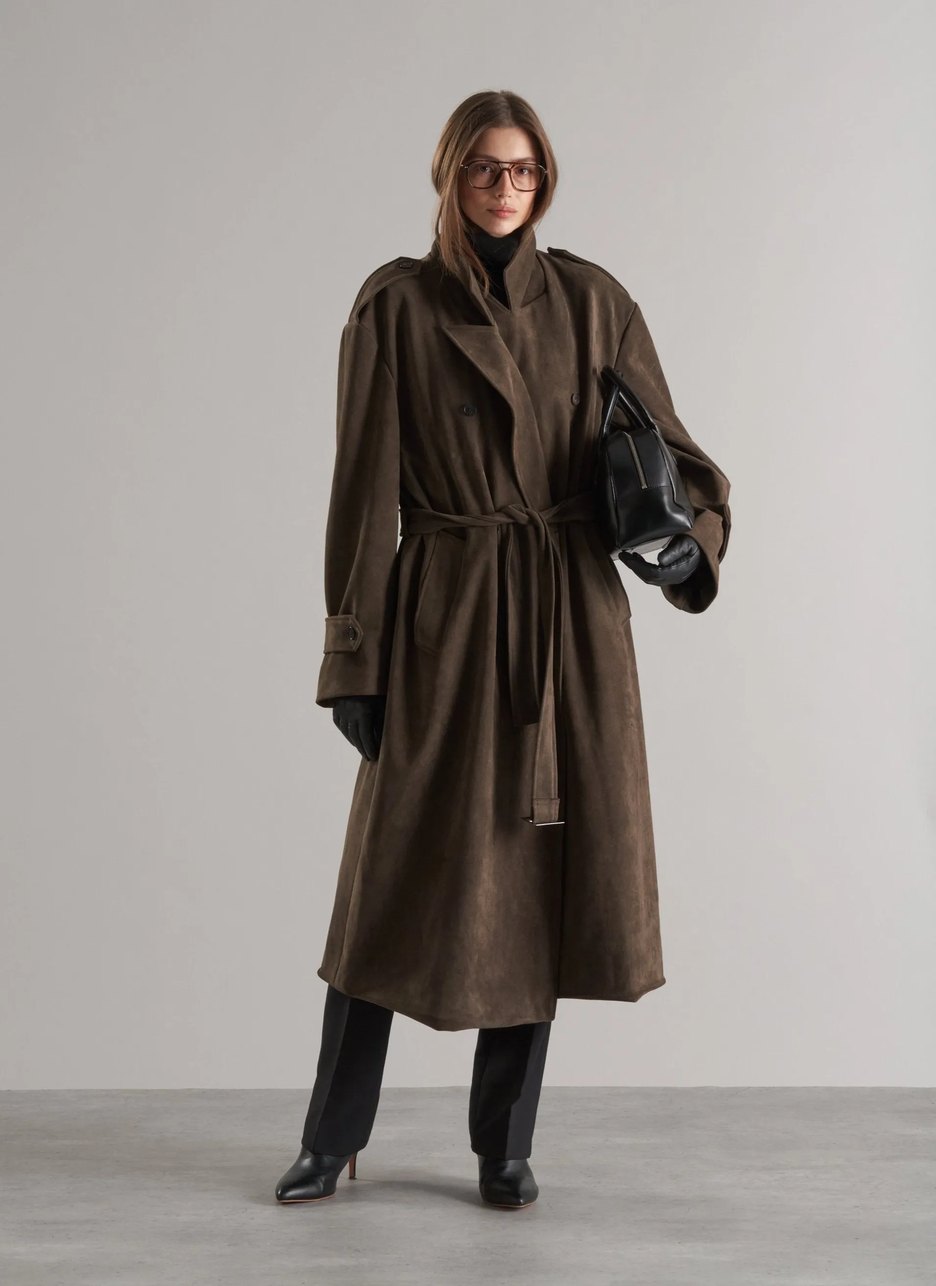 Lyna Faux Suede Trench Coat Cedar