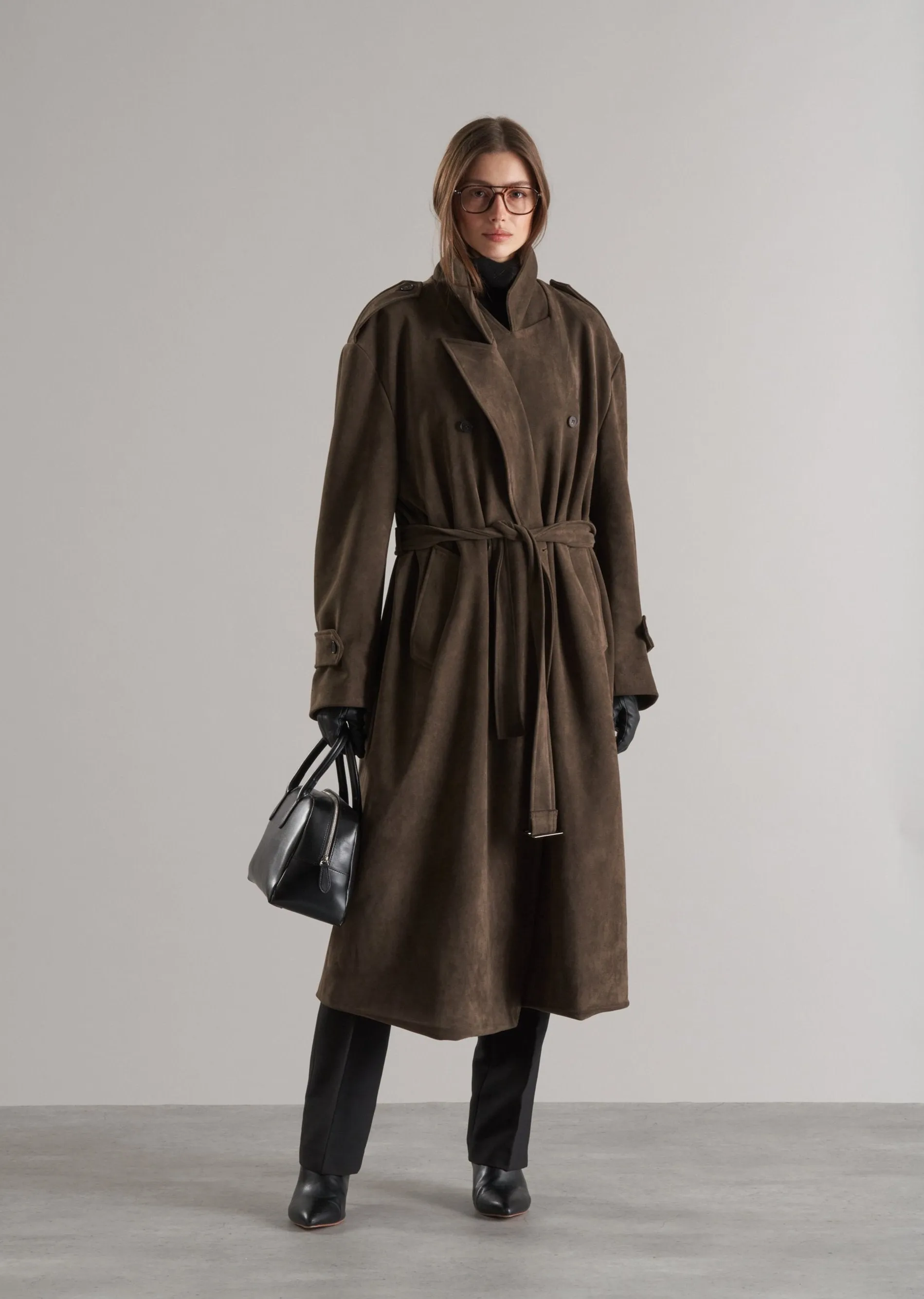 Lyna Faux Suede Trench Coat Cedar
