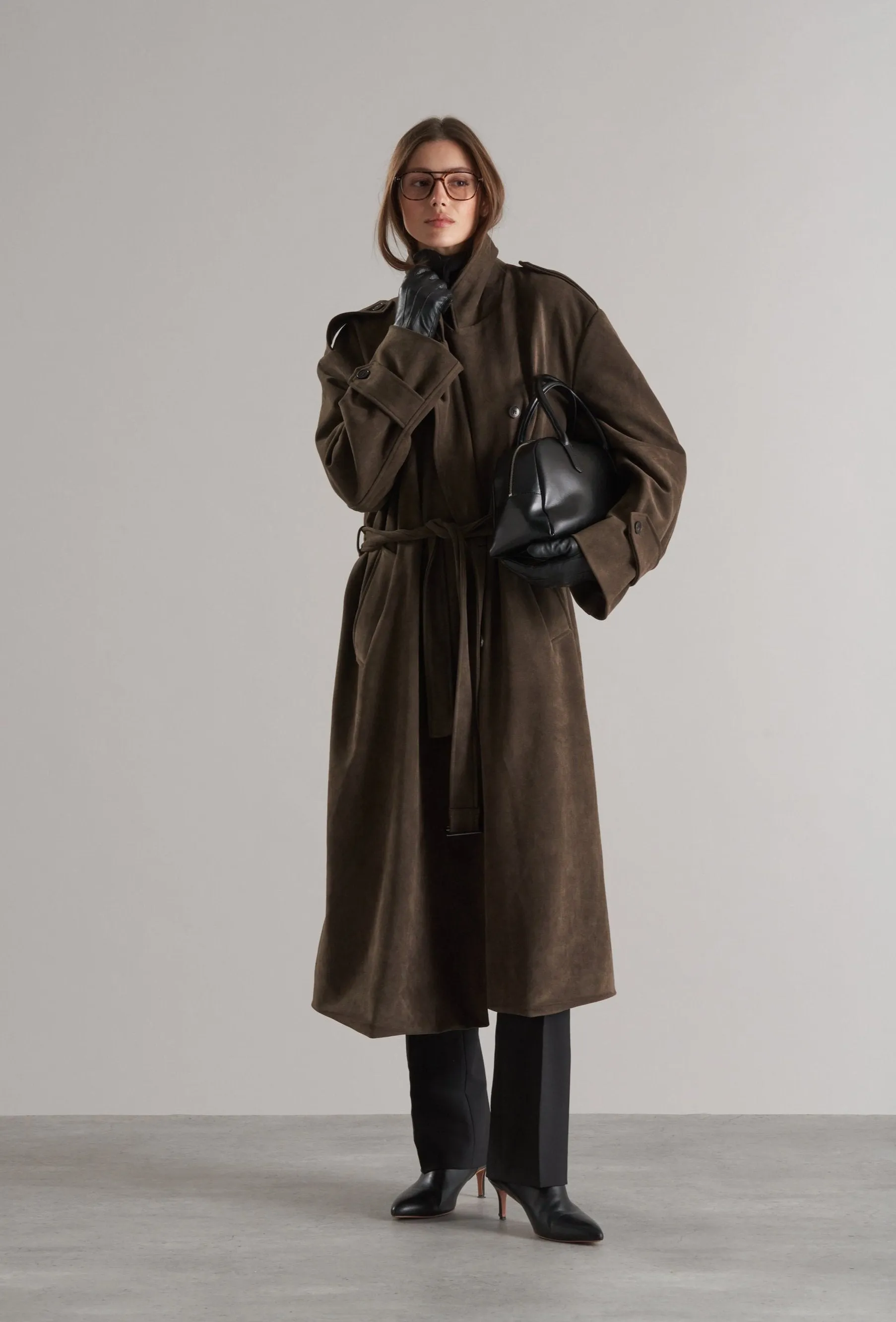 Lyna Faux Suede Trench Coat Cedar