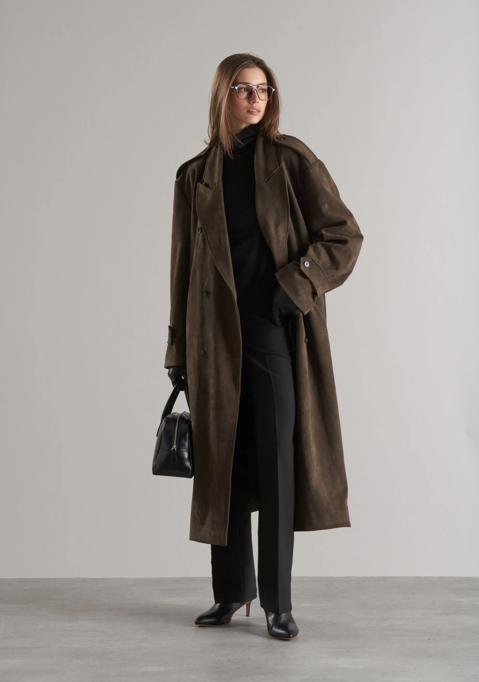Lyna Faux Suede Trench Coat Cedar