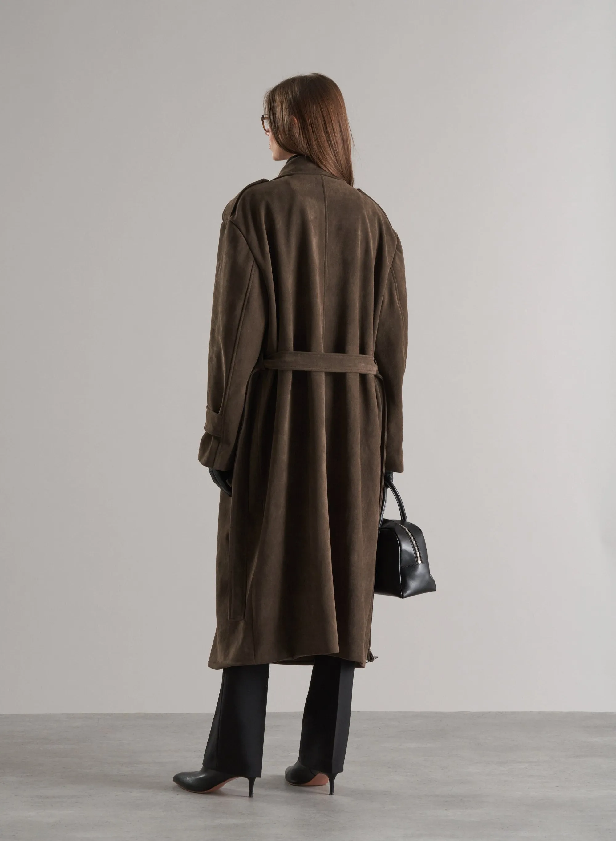 Lyna Faux Suede Trench Coat Cedar
