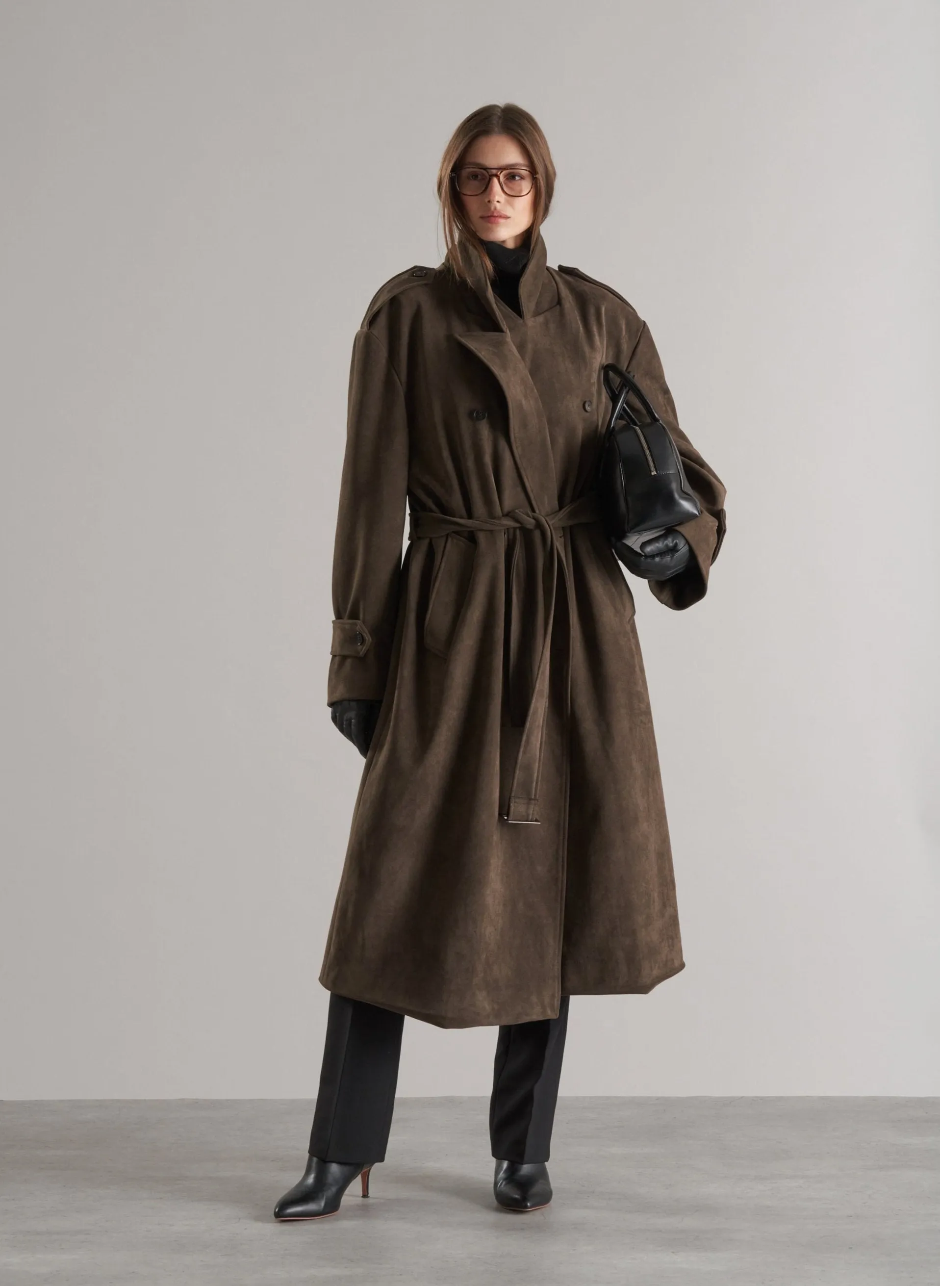 Lyna Faux Suede Trench Coat Cedar