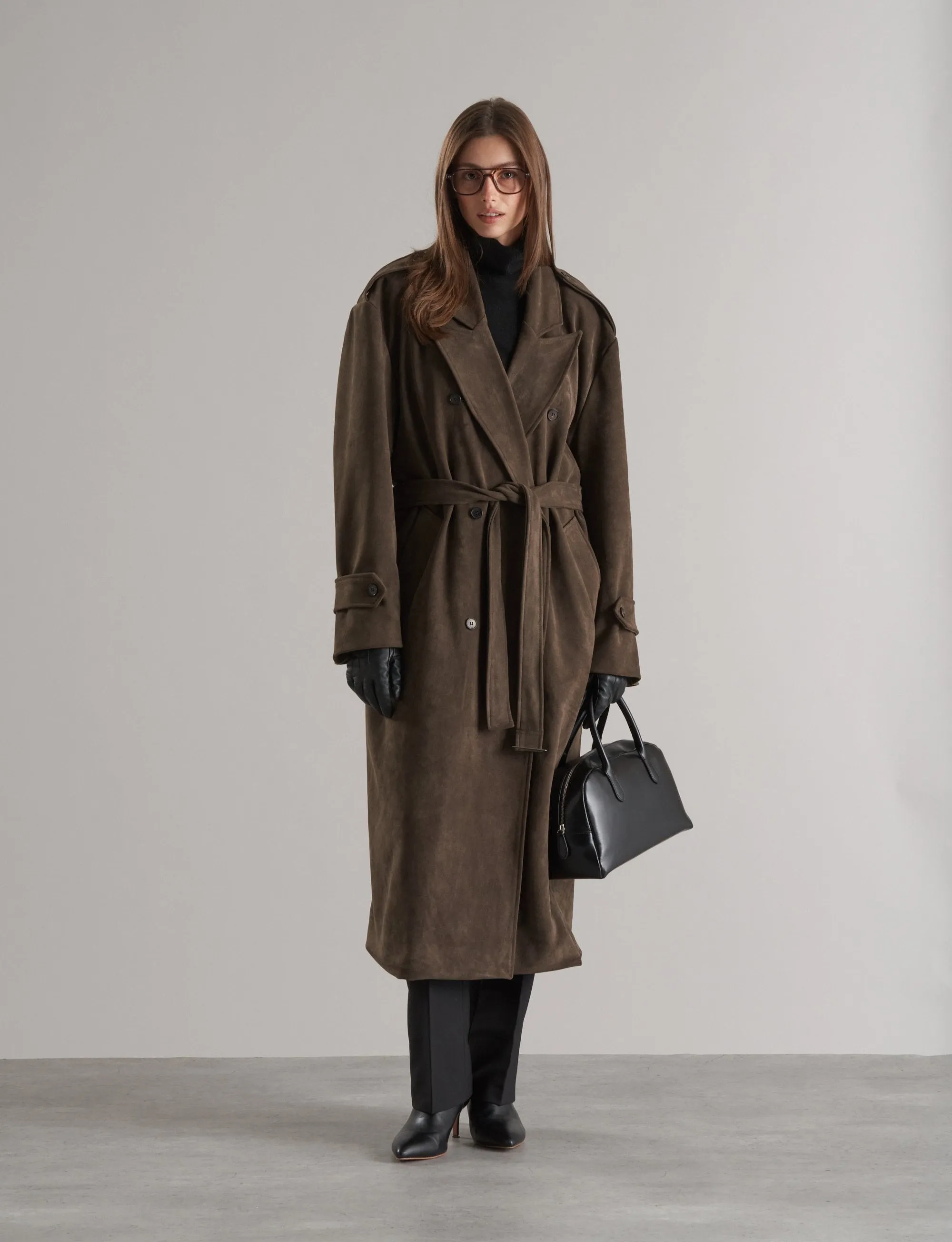 Lyna Faux Suede Trench Coat Cedar