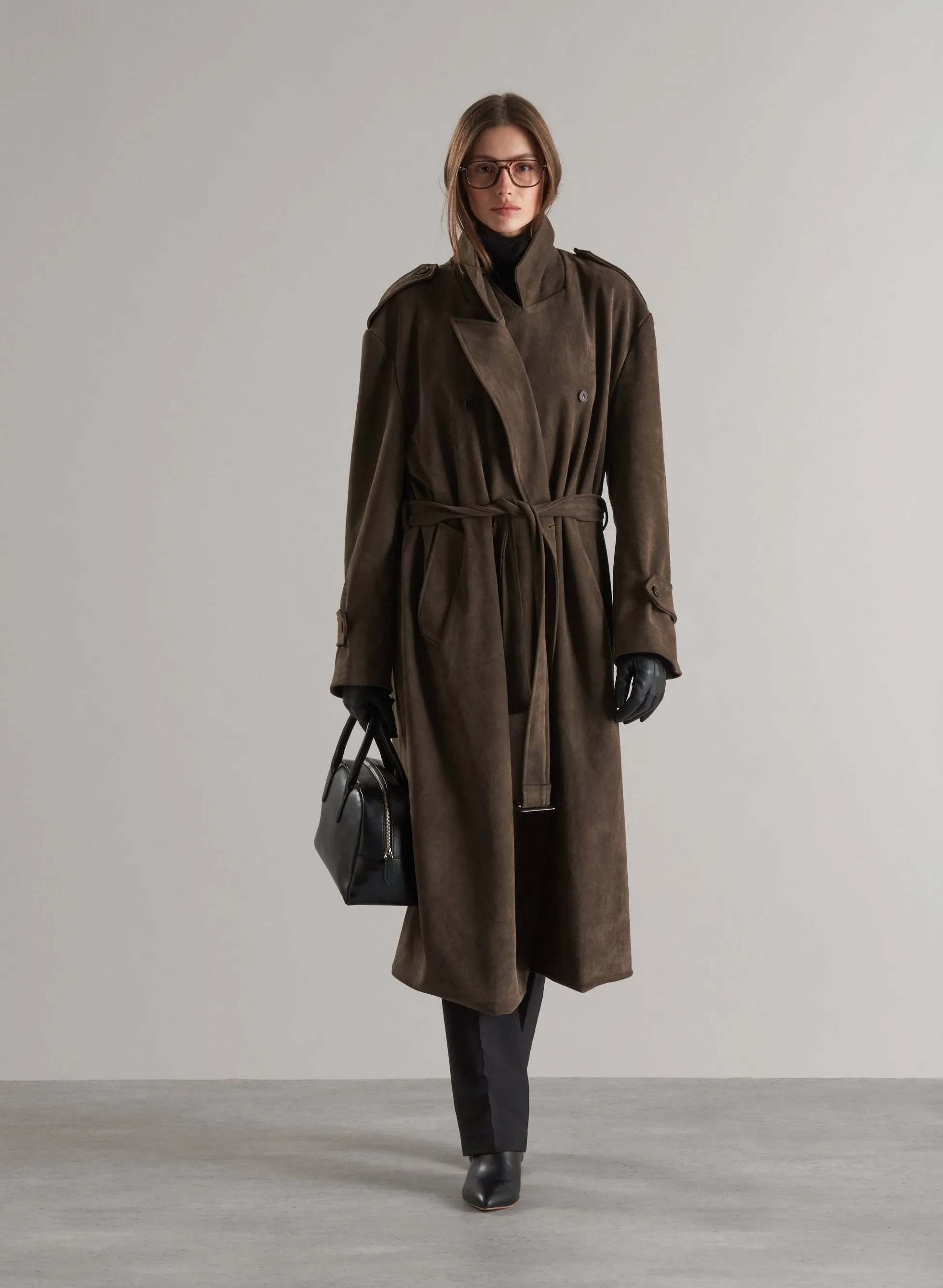 Lyna Faux Suede Trench Coat Cedar