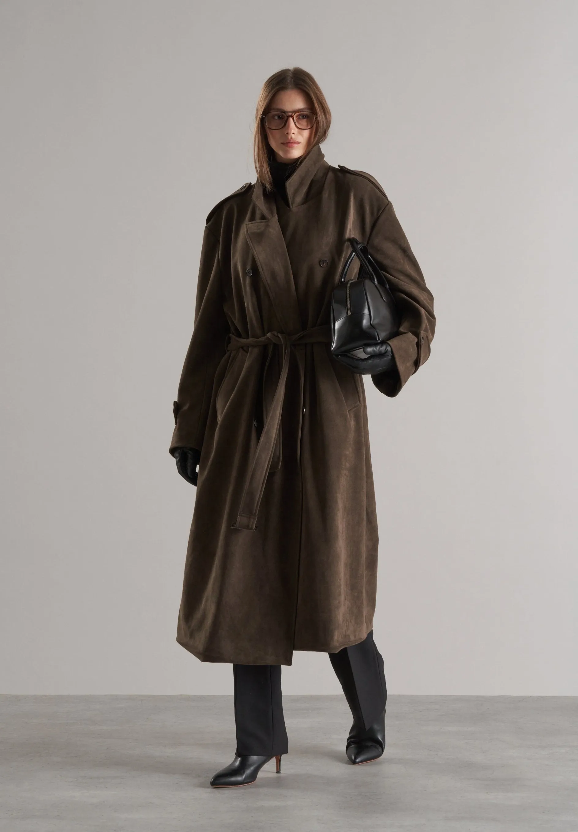 Lyna Faux Suede Trench Coat Cedar