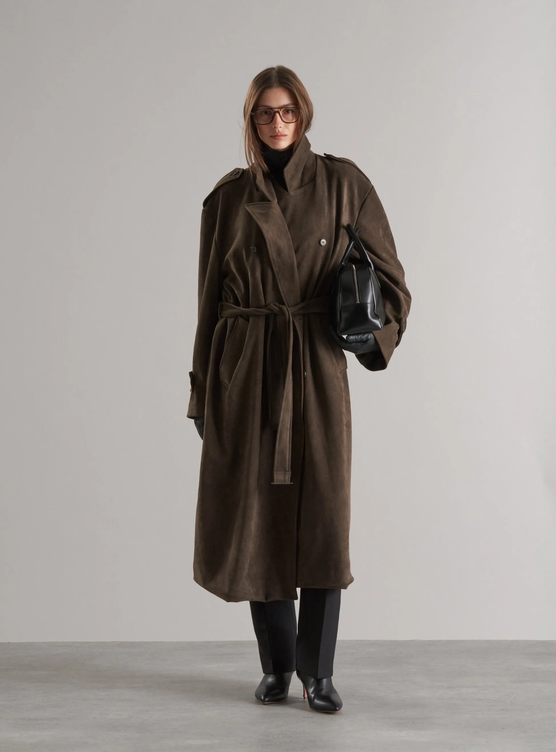 Lyna Faux Suede Trench Coat Cedar