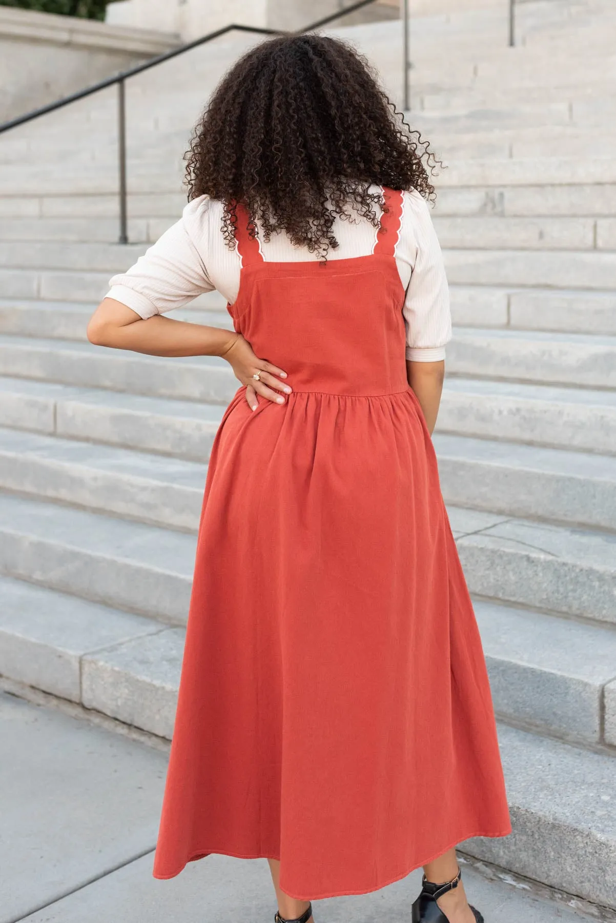 Marsha Burnt Orange Overall Dress