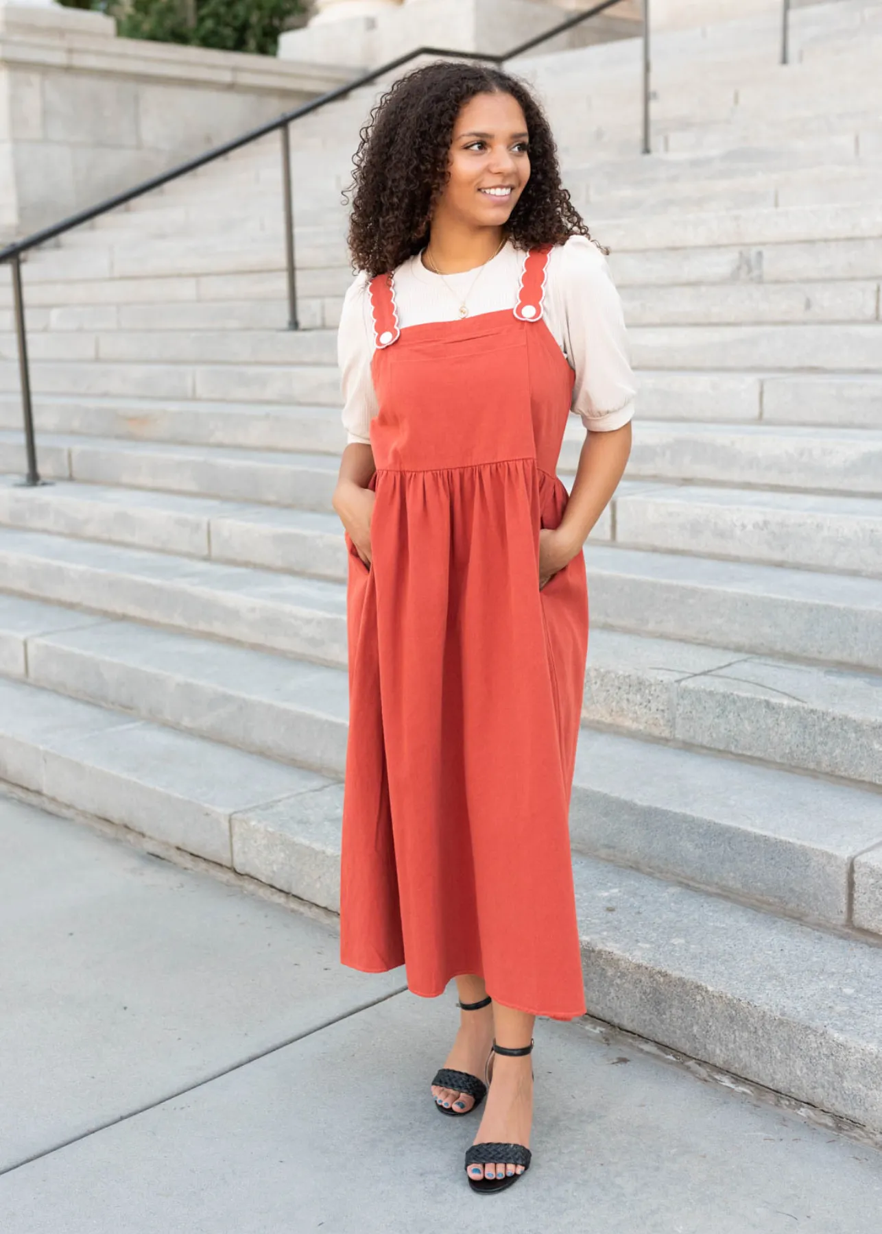 Marsha Burnt Orange Overall Dress