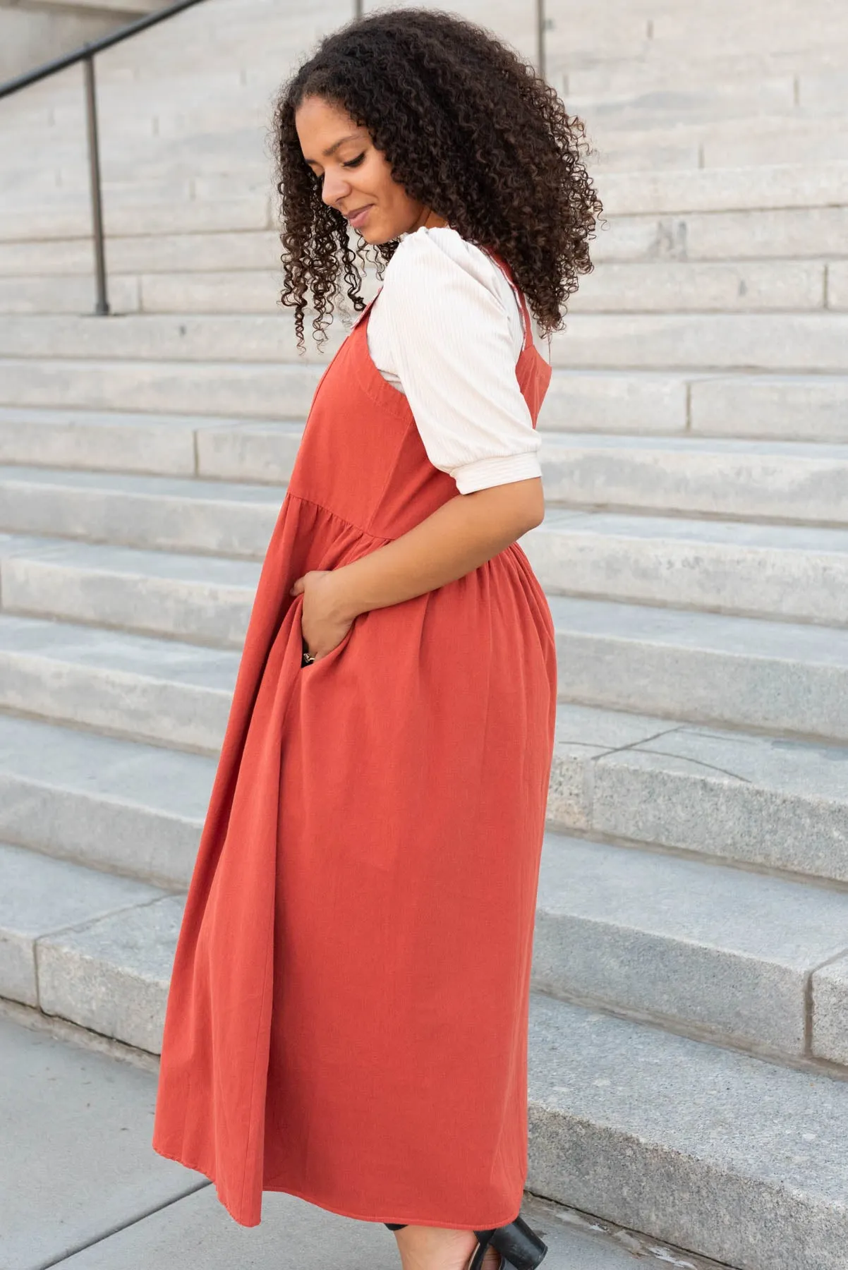Marsha Burnt Orange Overall Dress