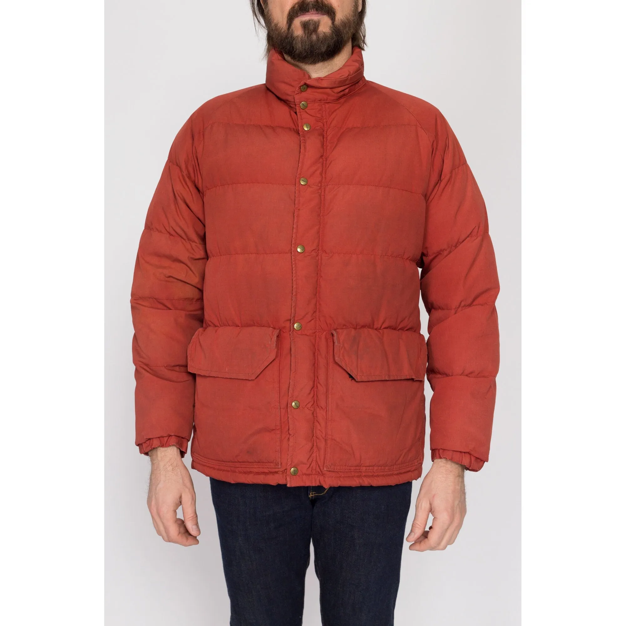 Medium 70s Rust Red Down Fill Puffer Winter Coat