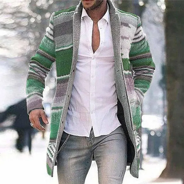 Men’s Casual Long Sleeve Popped Collar Overcoat