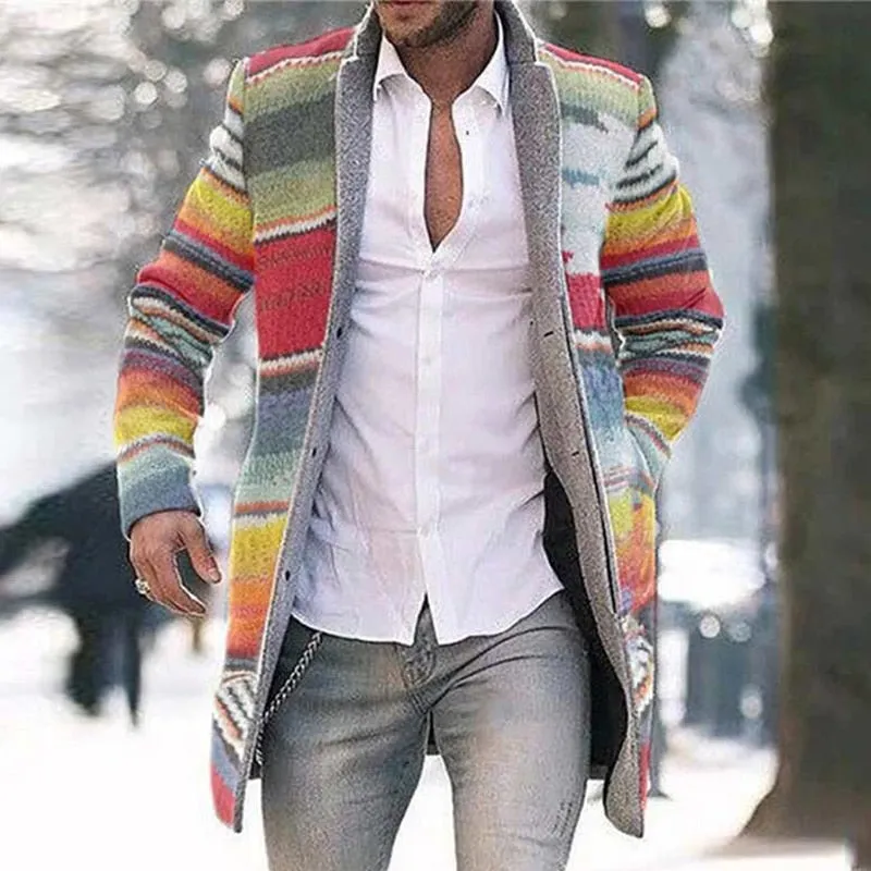 Men’s Casual Long Sleeve Popped Collar Overcoat