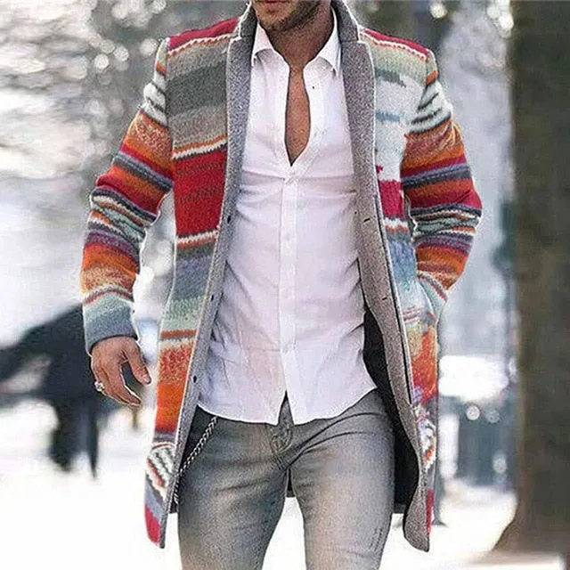 Men’s Casual Long Sleeve Popped Collar Overcoat