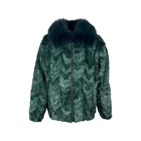 Men's Cross Mink Section Green Bomber Jacket with Fox Collar Style #7361